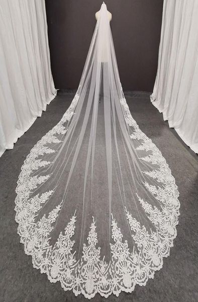 

real pos long lace bridal veil with comb 3 meters 1 layer cathedral white iovry veil wedding accessories7003806, Black