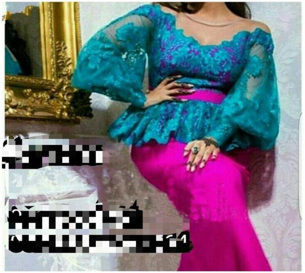 

2017 colorful prom dresses blue fuchsia with belt and peplum sheer crew neckline and poet sheer long sleeves evening gowns5815849, Black