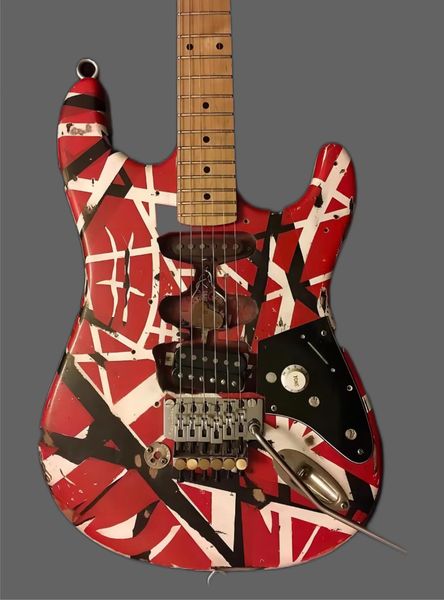 

edward eddie van halen heavy relic red franken electric guitar black white stripes, shape maple neck, floyd rose tremolo & locking nut
