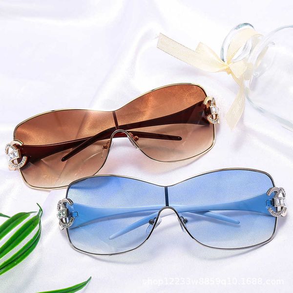

wholesale of sunglasses new style diamond inlaid fashion metal women's glasses large frame one piece sunglassesbo9o, White;black