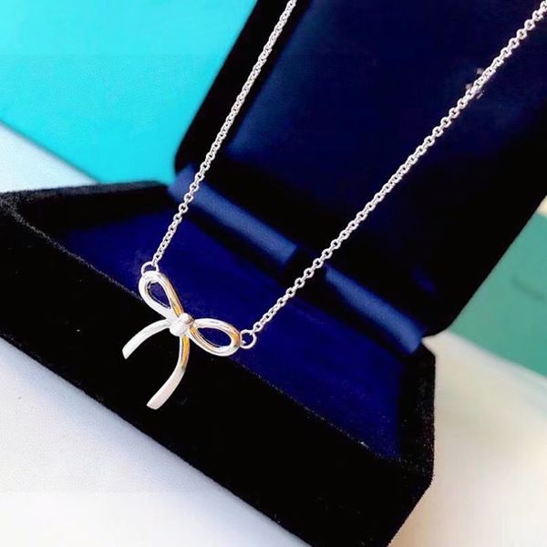 

famous brand 925 silver women bow necklace fashion designer pendant jewelry girl valentine's day gift with box
