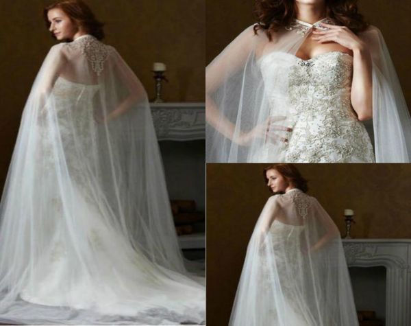 

bridal jacket shawl capes lace applique one layers tulle bridal dress long cloak white ivory women custom made3312231