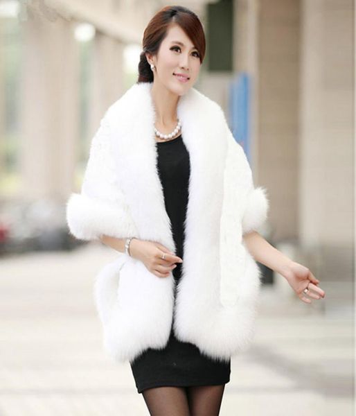 

black white burgundy winter casual occasion women wrap bridal ackets cloak daily wear winter warm faux fur wedding coat new shawl5799792