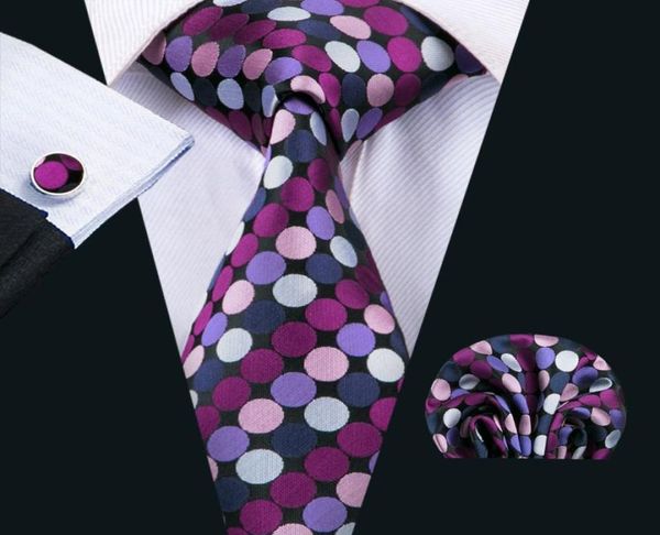 

classic silk men ties colorful mens neck ties dot tie sets tie hanky cufflinks sets jacquard woven meeting business wedding party 1114054, Black;blue