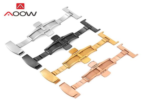 

watch bands 16mm 18mm 20mm upgrade butterfly buckle push button 316l stainless steel quality band strap metal clasp repair accesso8444646, Black;brown