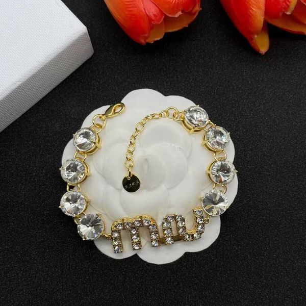 

letter water full diamond fashion bracelet french celebrity network red temperament miu family jewelry, Golden;silver