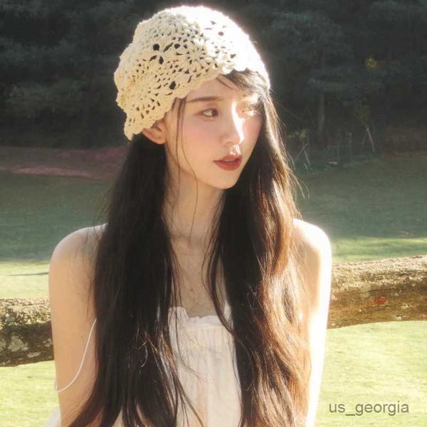 

caps 2023 version the new spring and summer thin hollow beanie cap handmade crochet fashion women's temperament knitted hat r230628, Blue;gray