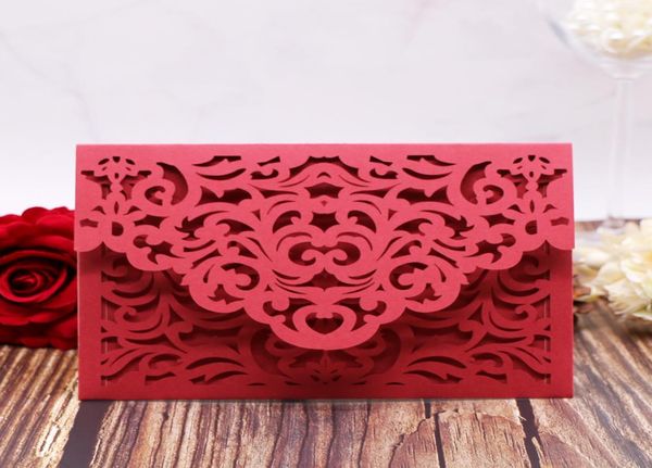 

30pcs red luxury flora laser cut wedding invitations card elegant lace wedding envelopes mother039s day birthday decoration1139181, Black