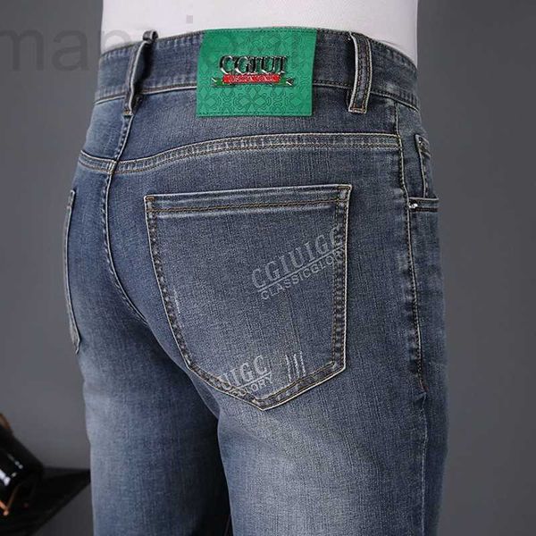 

men's jeans designer focus on high-end cgiui european slim fit feet pants light luxury elastic cotton youth go7w, Blue