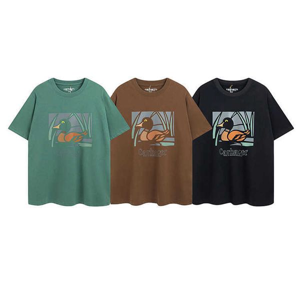 

fashion men's and women's t-shirt tooling brand carhart new 2023 workwear outdoor duck print short sleeve grass duck print casual, White;black