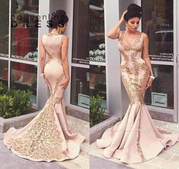 

gorgeous gold appliques sequins pink prom dresses mermaid deep v neck women formal evening gowns vestidos ba10634197379, Black