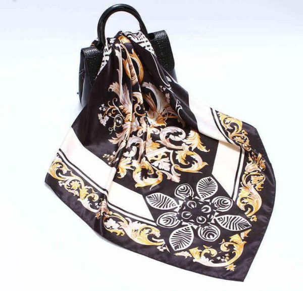 

2021 autumn arab square scarf women roman black gold silk scarf imitation silk muslim satin scarves whole hijab kerchief y22024992669, Blue;gray