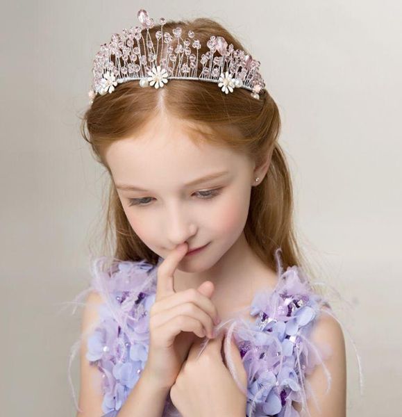 

2018 vintage pearls crystals flower girls crowns beautiful little girl pageant crown fashion christmas gifts c046456085, White;red