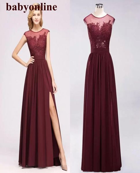 

burgundy lace appliqued bridesmaid dresses vintage chiffon side high split wedding guest gown formal party prom evening dres7627727, White;pink