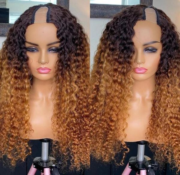 

30inches indian remy human hair glueless u part wig for black women 250 density ombre honey blonde full machine made wigs 100 unp4513688