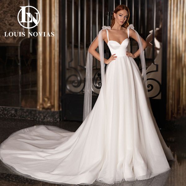 

a-line satin wedding dress 2023 sweetheart spaghetti straps bow ribbon lace up dress for bride natural vestidos de novia, White