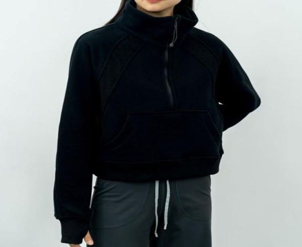 

high neck sweatshirts cropped yoga funnel neck half zip hoodie with thumbholes women hoodies sports jacket relaxed fit coat1784573