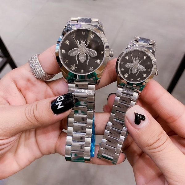 

mens women fashion luxury wristwatches lovers couples style classic bee patterns watches 38mm 28mm silver case designer watches, Slivery;brown