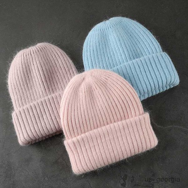 

caps woman stripe knitted hat women winter rabbit beanies hat female girl fasion solid bonnet thick warm soft cashmere wool cap r230628, Blue;gray