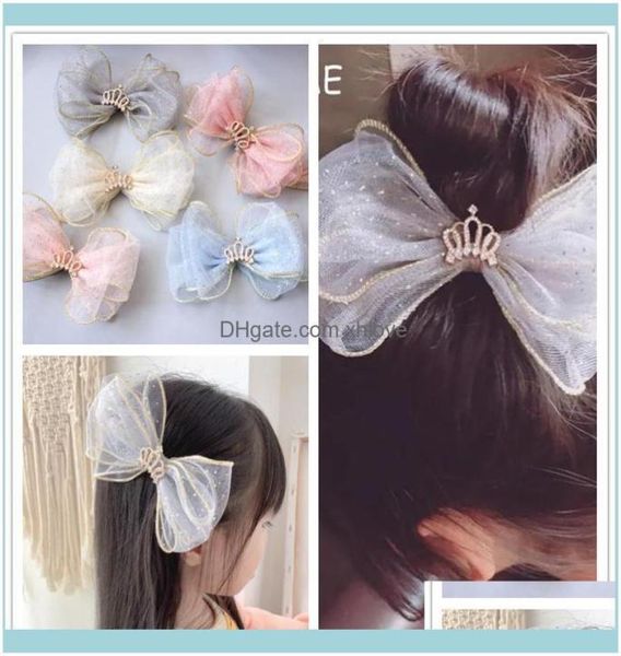 

baby kids maternityoutique fashion glitter tiaras mesh bow hairpins rhinestone crown bowknot hair clips princess headwear aesso1485791, Slivery;white