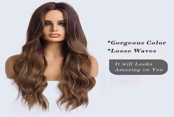 

hair synthetic wigs cosplay long water wavy synthetic wigs ombre brown middle part natural hair for women cosplay heat resistant f1973875, Black
