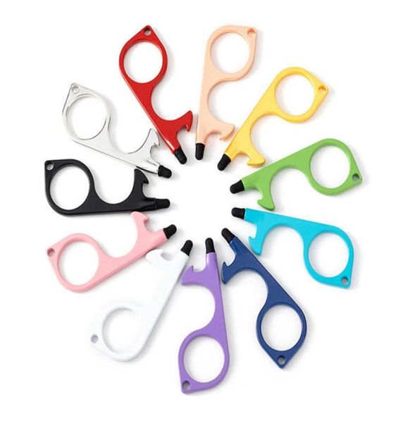 

metal safety touchless door opener press elevator tool stylus key hook portable bottle openers hands tools with keychain6826854, Blue