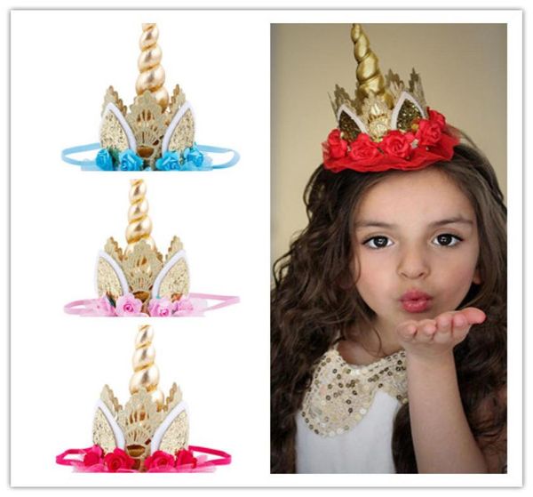 

unicorn horn hairband kids crown headband for party diy hair accessories flower elastic head band for kids cosplay decorative3565566, Slivery;white