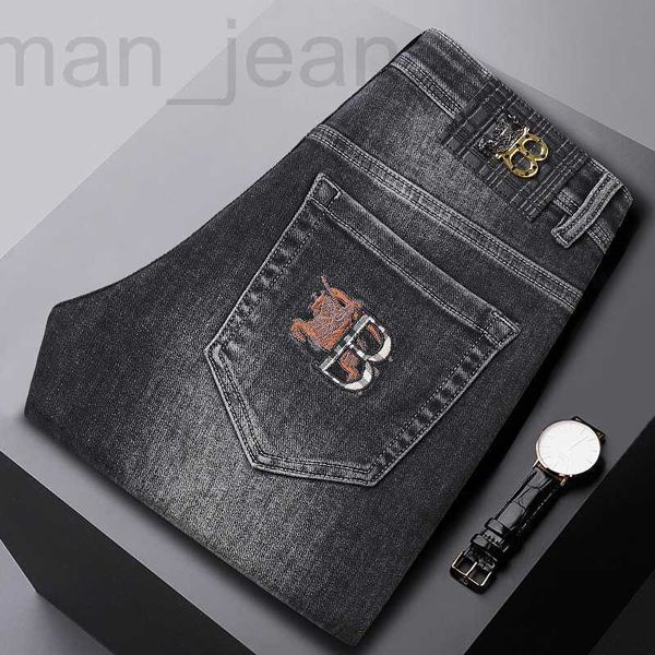 

men's jeans designer 2022 autumn/winter new brand for business small straight sleeve casual elastic mid waist youth embroidery qh5p, Blue