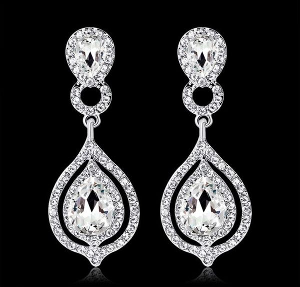 

shining fashion crystals earrings rhinestones long drop earring for women bridal jewelry wedding gift for bridesmaids bw0107123238, White