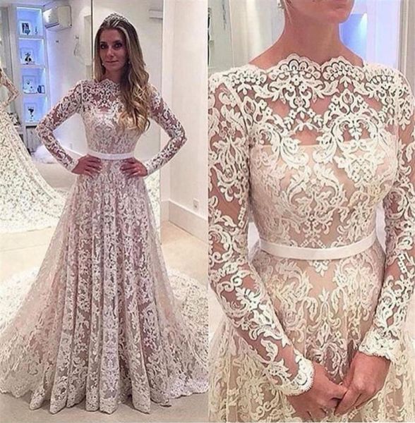 

wedding dress a line long sleeve lace wedding dresses 2019 bridal gown backless court train robe mariage vestido de noiva5530666, White