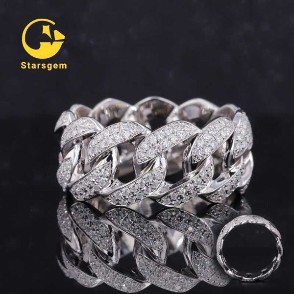 

starsgem hip hop men rings 925 sterling silver hiphop moissanite cuban ring