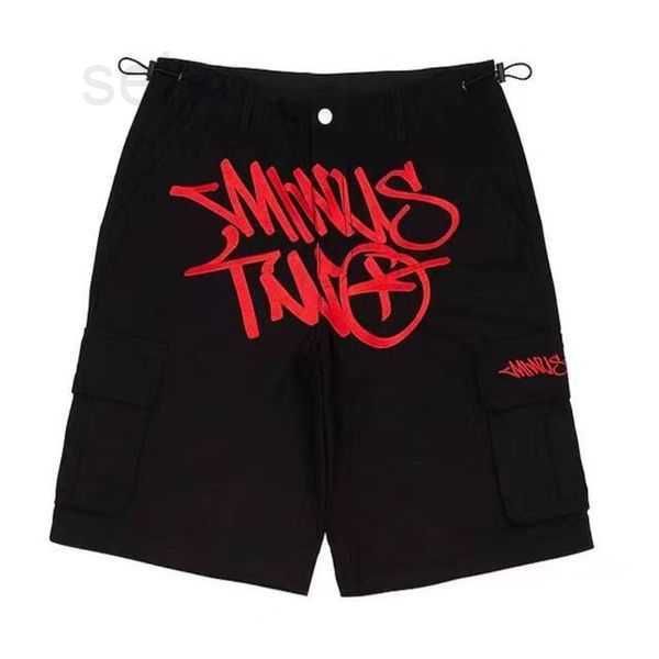 

men's shorts minus two cargo harajuku casual loose punk rock straight wide leg trouser streetwear y2k short retro street trend overalls, White;black