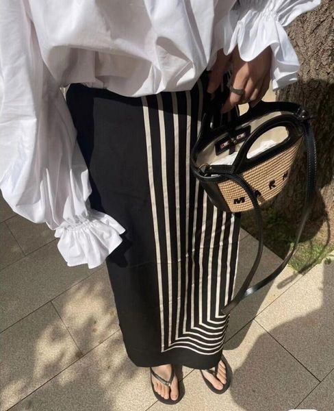 

23-tot*eme striped monogram silk jacquard wrap midi skirt, Black;gray