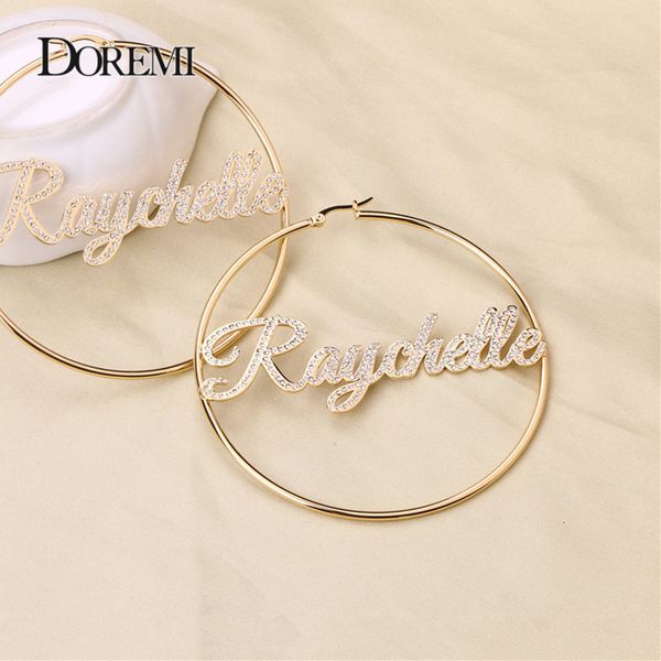 

hoop huggie doremi iced out bling name earrings custom hoop names personalized earrings letter big personalised name earrings women gift 230, Golden;silver