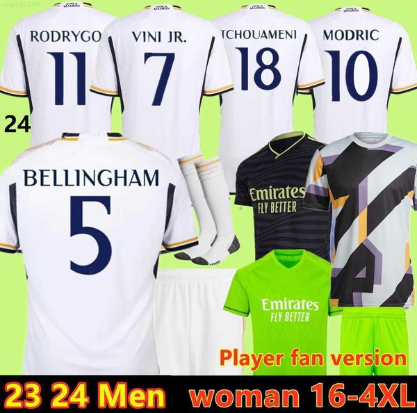 

23 24 fans player version soccer jerseys benzema real madrids 2023 2024 modric camiseta vini jr camavinga tchouameni football shirt kids soc, White;black