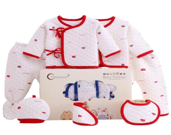 

newborn cotton giftsets 21 design new baby thick thermal underwear kids clothes girls infant 7 pieces suits with gifts box 0602272211749, White