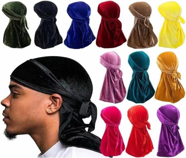 

scarves men women durag do doo du rag velvet breathable bandana hat scarf long tail headwrap 2021 chemo cap solid color hea2624814, Blue;gray
