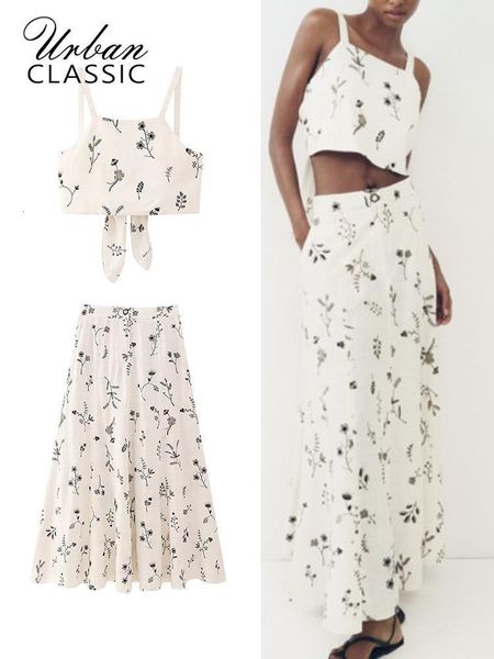 

two piece dress summer embroidery floral skirts set 2023 casual sleeveless backless bow high waist aline zipper midcalf skirt suit 230627, White