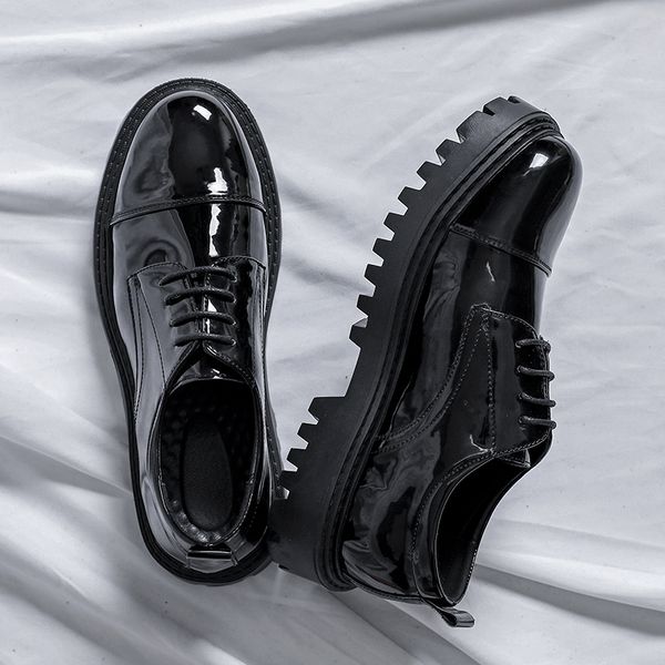 

dress shoes british leather men office casual high platform patent male harajuku korean streetwear vintage wedding 230628, Black
