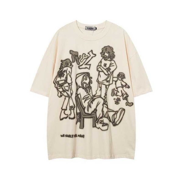 

japanese original popular fashion brand american high street vintage couple costume casual loose short sleeve t-shirt for men and women, White;black
