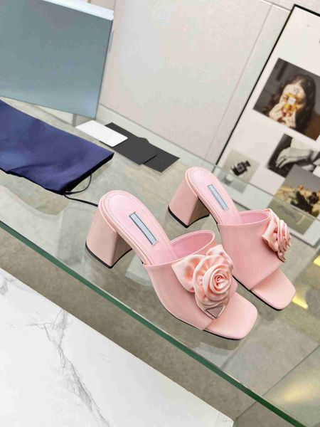 

2023 fashion leisure sandals prad luxury designer sandal classic slide women's rose high-heeled sandals pl162, Black