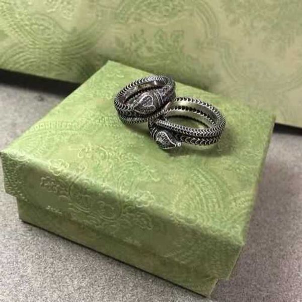 

sterling silver double spirit making old snake couple ring hand jewelry