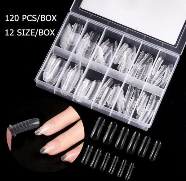 

false nails 120 pcsbox fake poly extension gel dual nail form coffin clear ballerina tips quick building3717151, Red;gold