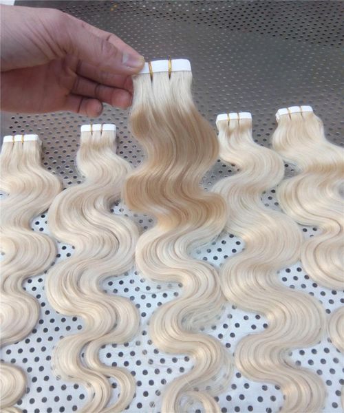 

lummy indian remy hair 16quot 18quot 20quot 22quot 24quot 100g 40pcs 613 body wave tape in hair glue skin weft hair ext7457817, Black