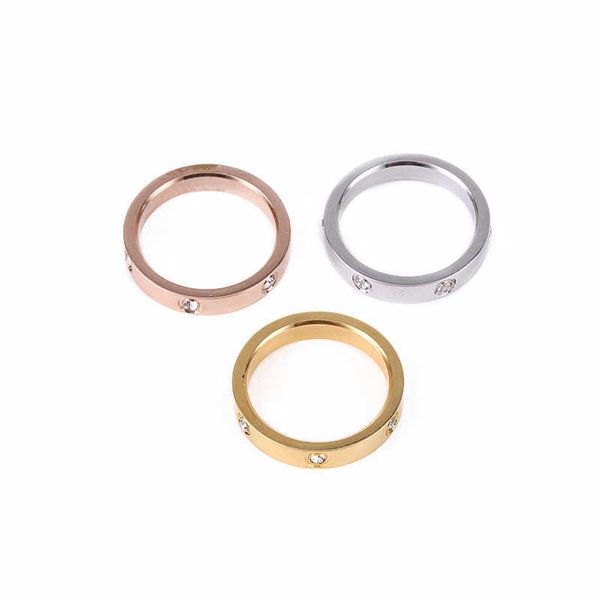 

wholesale titanium steel ring classic card 18k rose gold full diamond wedding for men and women set with stone qixi couple, Silver