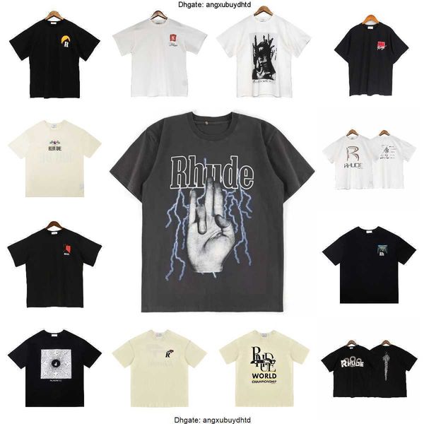 

rhude tshirt designer mens t shirts tide printed tee men women round neck short sleeve tshirt casual loose fashion high street hip hop styli, White;black