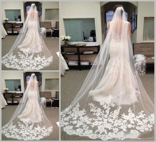

luxury long veils for bride 2020 bridal hair accessories chapel length lace applique tulle wedding bridal veils4583959, Black