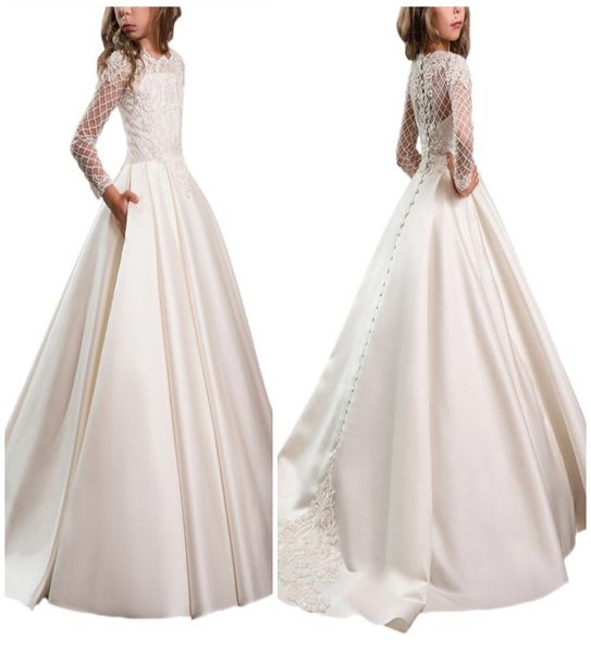 

princess white satin flower girl dresses 2021 new sheer long sleeves first communion birthday party dresses girls pageant dress fo5895803, White;red