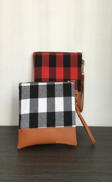 

new arrival christmas women buffalo plaid clutch with brown pu bottom cosmetic bag wristlet bag composit purse travel tote7325258