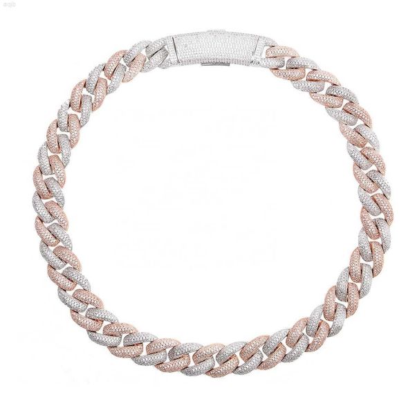 

iced 20mm rose white gold two tone miami moissanite diamond cuban link chain jewelry, Silver
